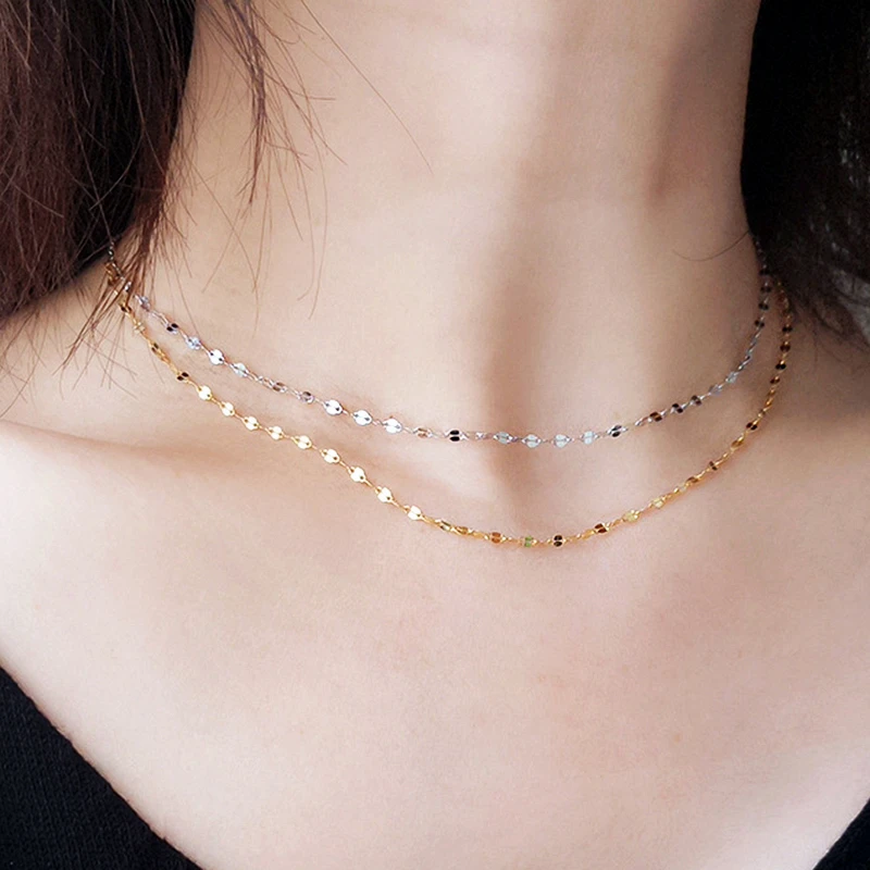 

Water Wave Chain Stainless Steel Gold Color Necklace for Women Long Chain Choker Clavicle Collares Do Not Fade Jewelry Wholesale