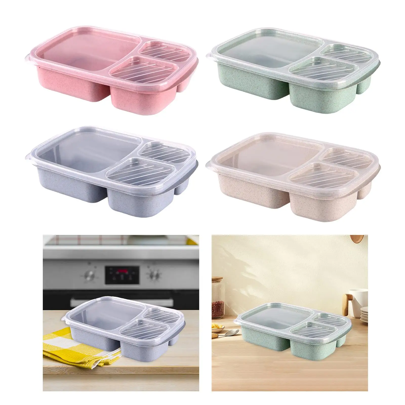 Airtight Microwave Bento Utensils 3 Divided Compartments Wheat Fiber PP Lunch Container for Adults Teen School Office images - 6