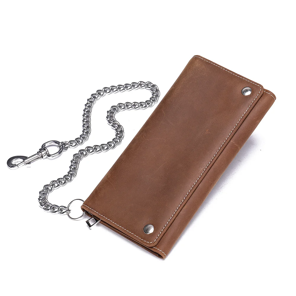 

Men's Genuine Leather Trifold Wallet Foldable Business Wallet With Chain Cowhide Credit/ID Card Holder Coin Purses 1006