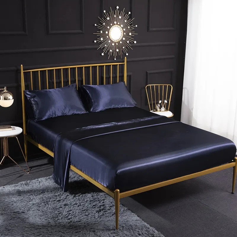 

Однотонный набор простыней большого размера, однотонные шелковистые простыни для двуспальной кровати, семейная модель с натяжными подушками, атласная мягкая простыня роскошного размера