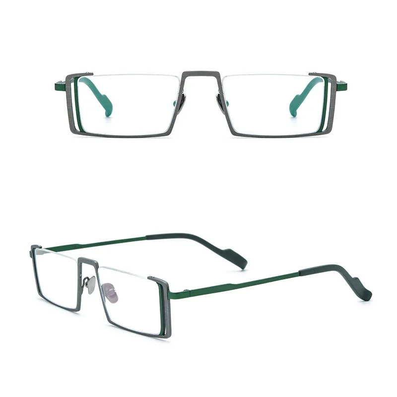 Belight Optical Pure Titanium Reverse Half Rimless Vintage Retro Glasses Prescription Lens Eyeglasses Frame Eyewear 185780