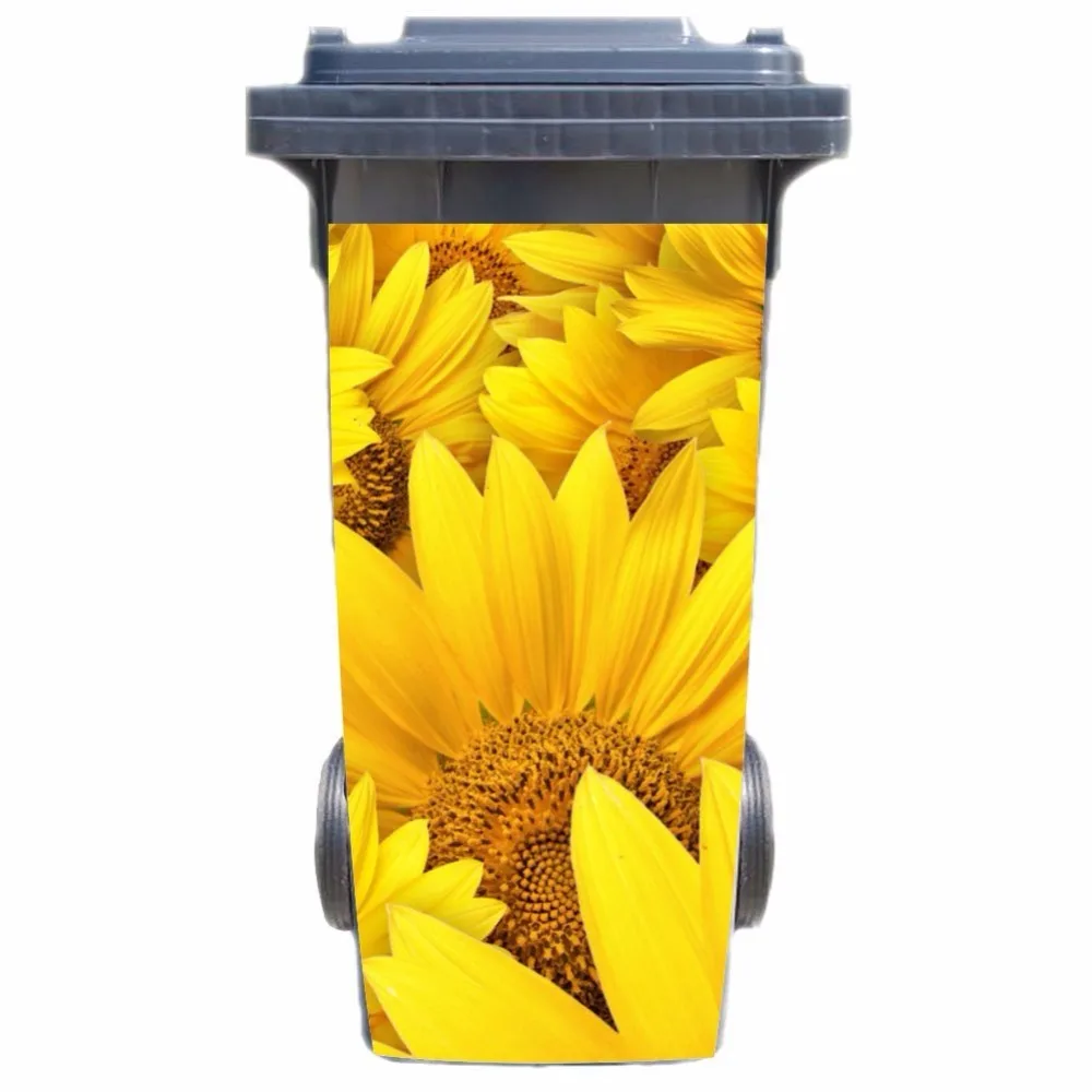 

DIY gold sunflower Adhesive Removable Waterproof Sticker Decals Rubbish bin trash can Cover sticker 120liter 240liter