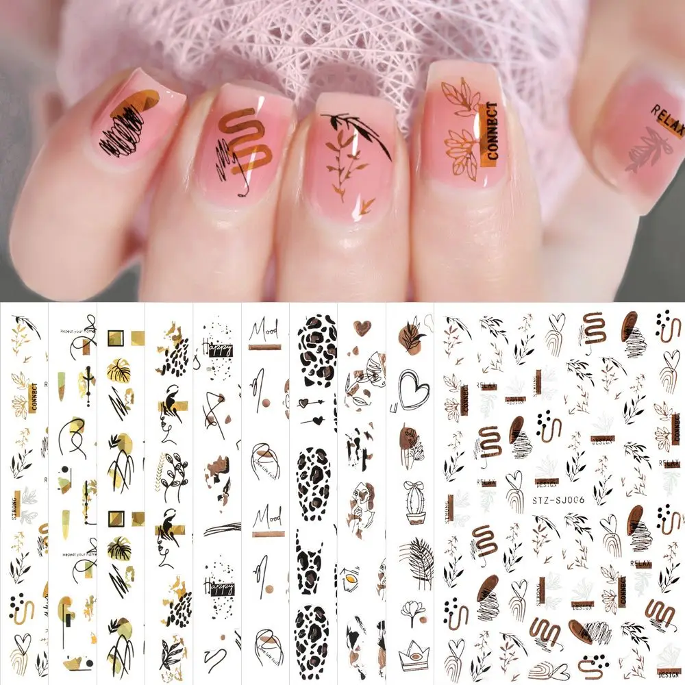 

3D Holographic Rose Gold Nail Design 2022 Abstract Line Geometry French Manicure Decals Nail Art Sticker Foils Accessory