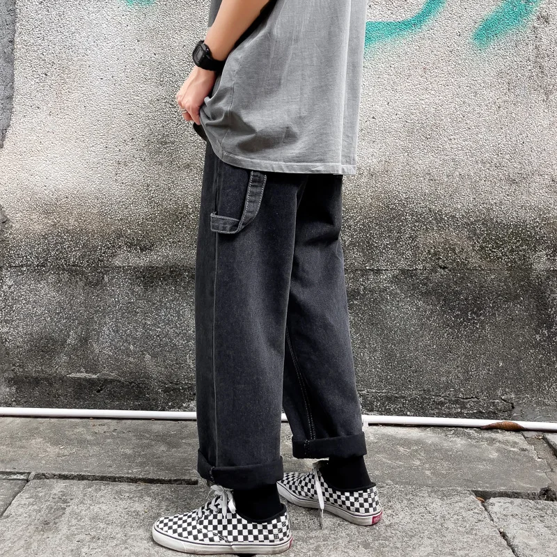 Wide legs Jeans Men Fashion Retro Solid Color Casual Straight Jean Pants Mens Streetwear Hip Hop Denim Pants Mens Trousers S-5XL