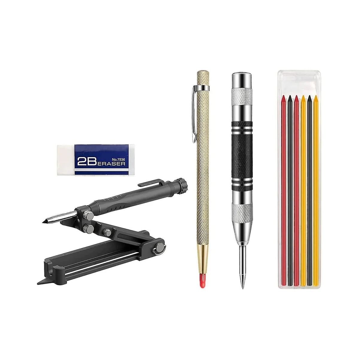 

Aluminum Alloy Woodworking Measuring Tool Multifunctional Graffiti Tool Writing Tool Set with Deep-Hole Pencil