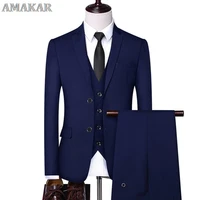 formal business wedding 3 pieces suit set male 2022 blazers jacket pants vest trousers dress waistcoat