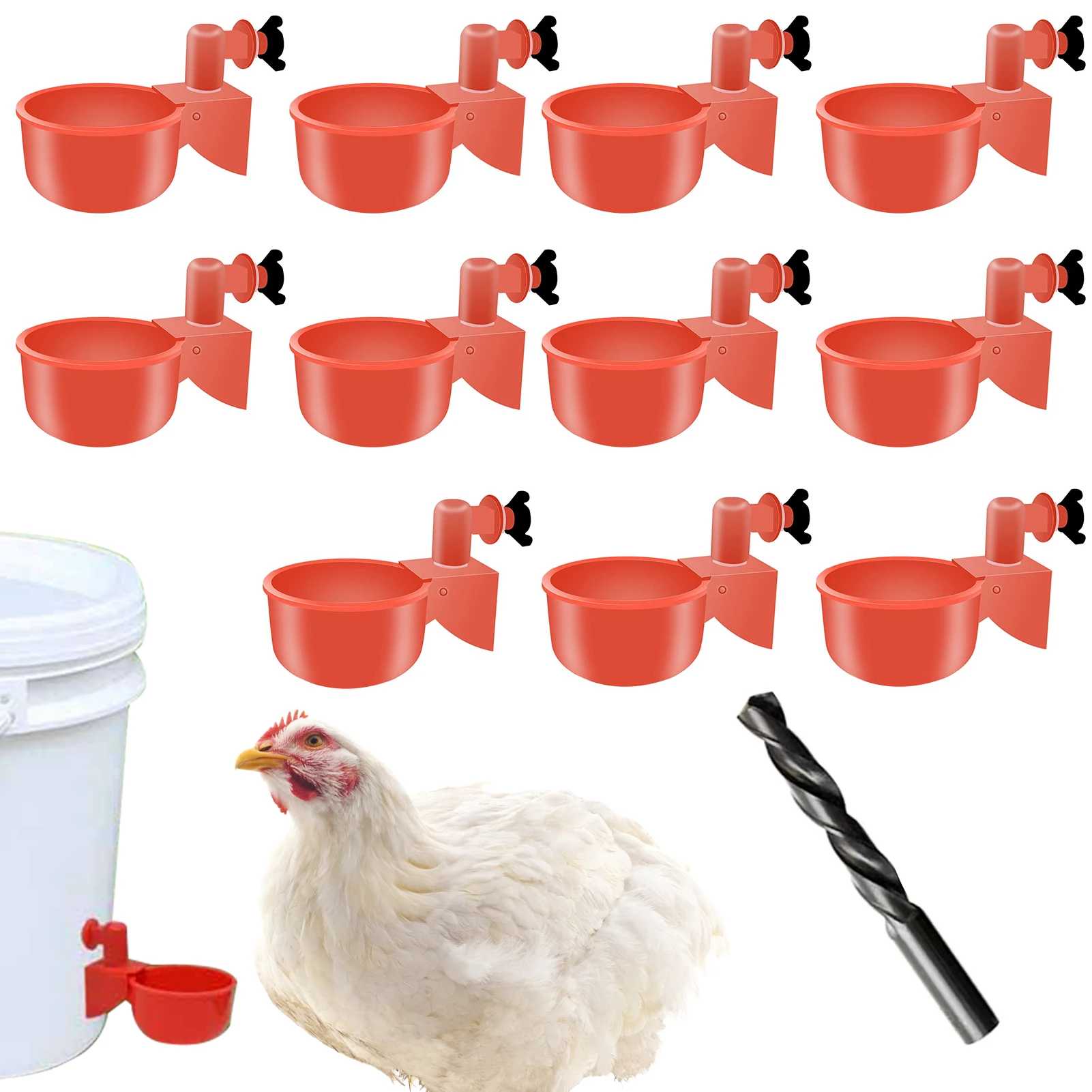 

12Pcs Farm Chicken Waterer Suitable For Duck Poultry Chicken Water Feeder Kit With Mounting Hole Saw Chicken Water Feeder