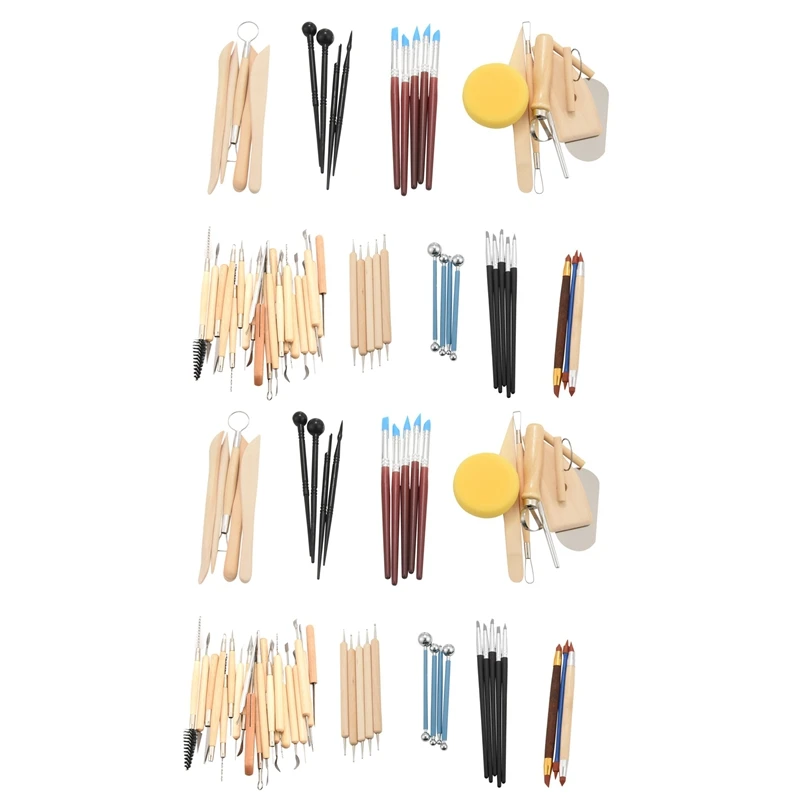 

122Pcs Pottery Tools Clay Sculpting Tools Wooden Handle Pottery Carving Tool Set Clay Cleaning Tools Kits