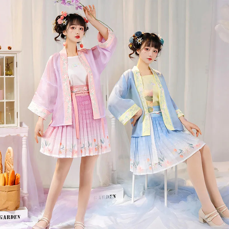 

Summer Women Chinese Style Sweet Hanfu Embroidery Princess Fairy Folk Dance Stage Performance Clothing Oriental Costumes Outfit