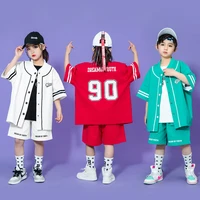 kid kpop hip hop clothing cardigan baseball shirt short sleeve top summer cargo shorts for girl boy jazz dance costume clothes