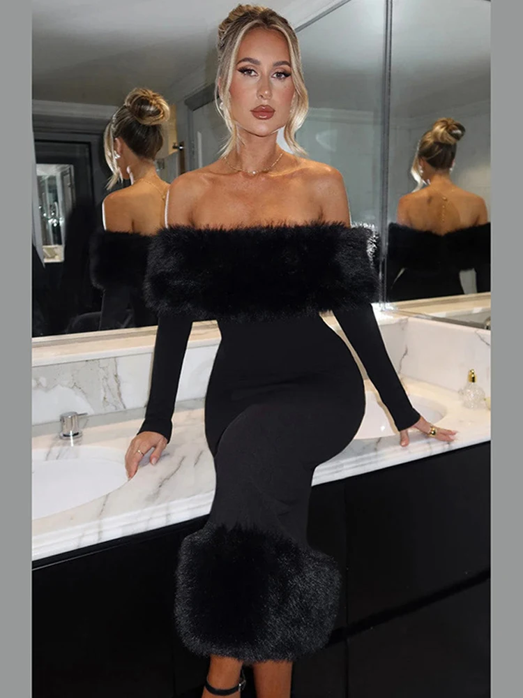 NIDANSSI пуховое платье без бретелек с открытой спиной клубное вечернее женское