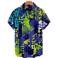 men ladies 3d print colorful pattern short sleeve hawaiian shirt fashion casual loose resort beach hawaiian shirt