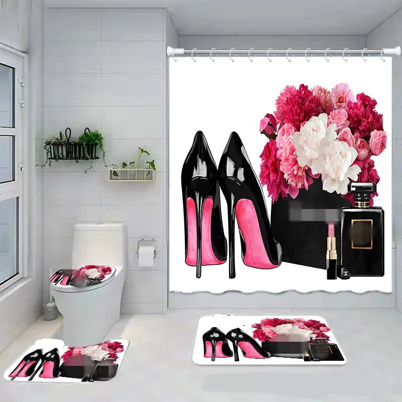 luxury perfume bottle flowers 3d shower curtain 4pcs set custom hooks hanging curtains printed bathroom waterproof cover screen free global shipping