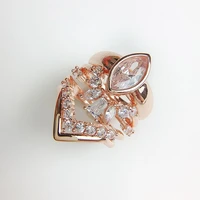 three piece light luxury full diamond marquise zircon ring female v shaped rose gold oval zircon open ring set hot