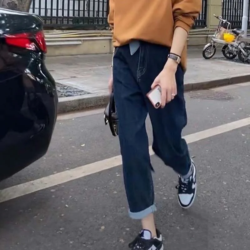 

Свободные женские джинсы в стиле Багги Y2k, джинсовые брюки для отдыха 2022, женские брюки с высокой талией в стиле Харадзюку, женские джинсы с э...