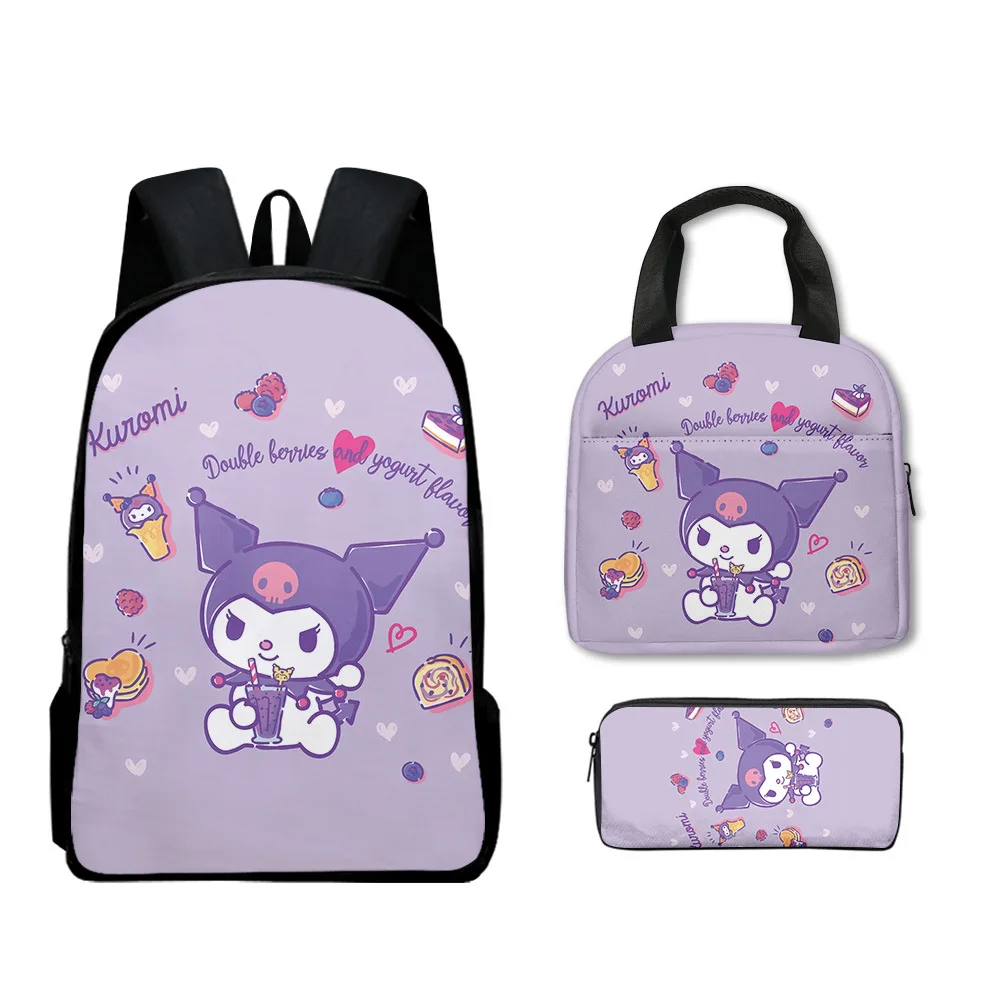 

Sanrio Kuromi Backpack Student School Bag Children's Lunch Bag Pencil Bag Set Beautiful Fashion Accessories Best Gift