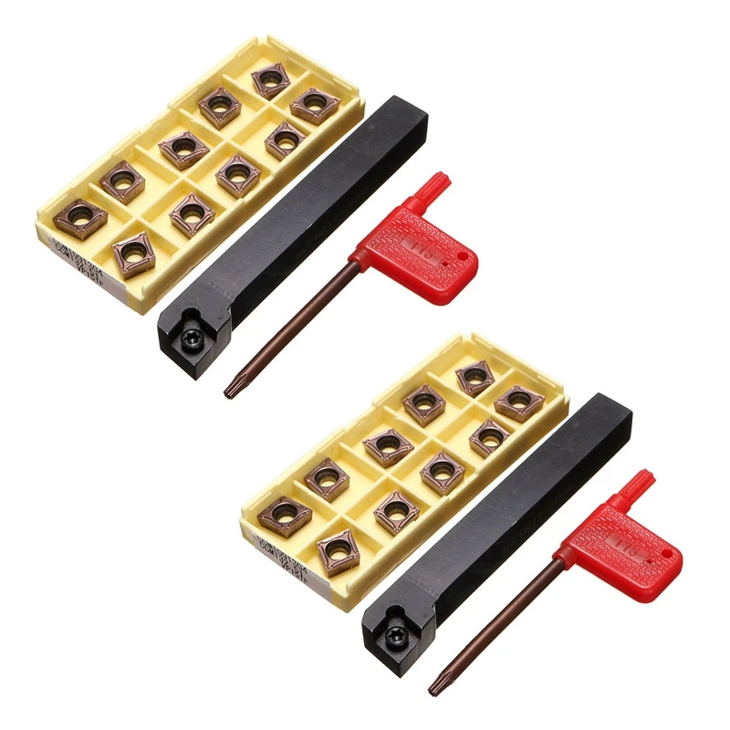 

2X SCLCR1212H09 Holder Lathe Tool Cutter With 20Pcs CCMT09T304-PM Blades Insert CNC 100Mm