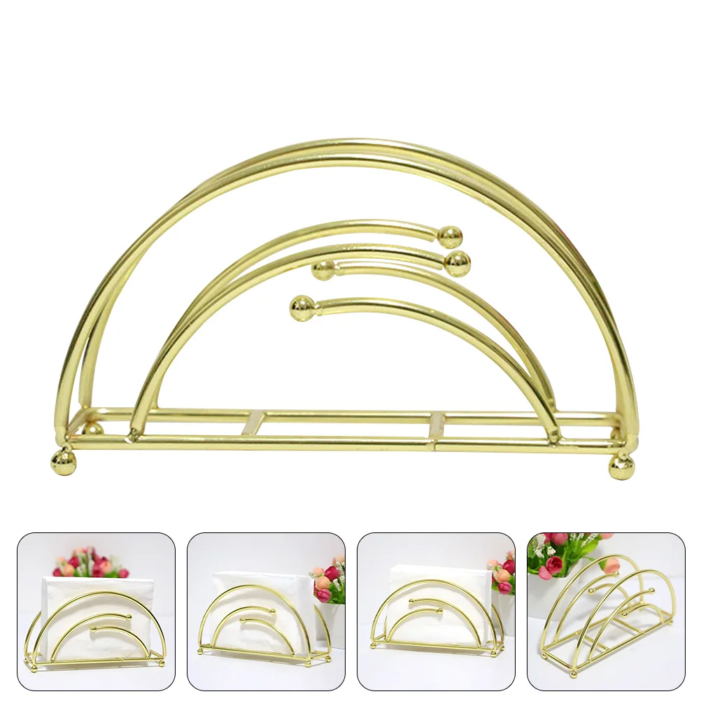 

Desktop Semicircle Napkin Stand Iron Art Hollow Serviette Holder for Tabletop