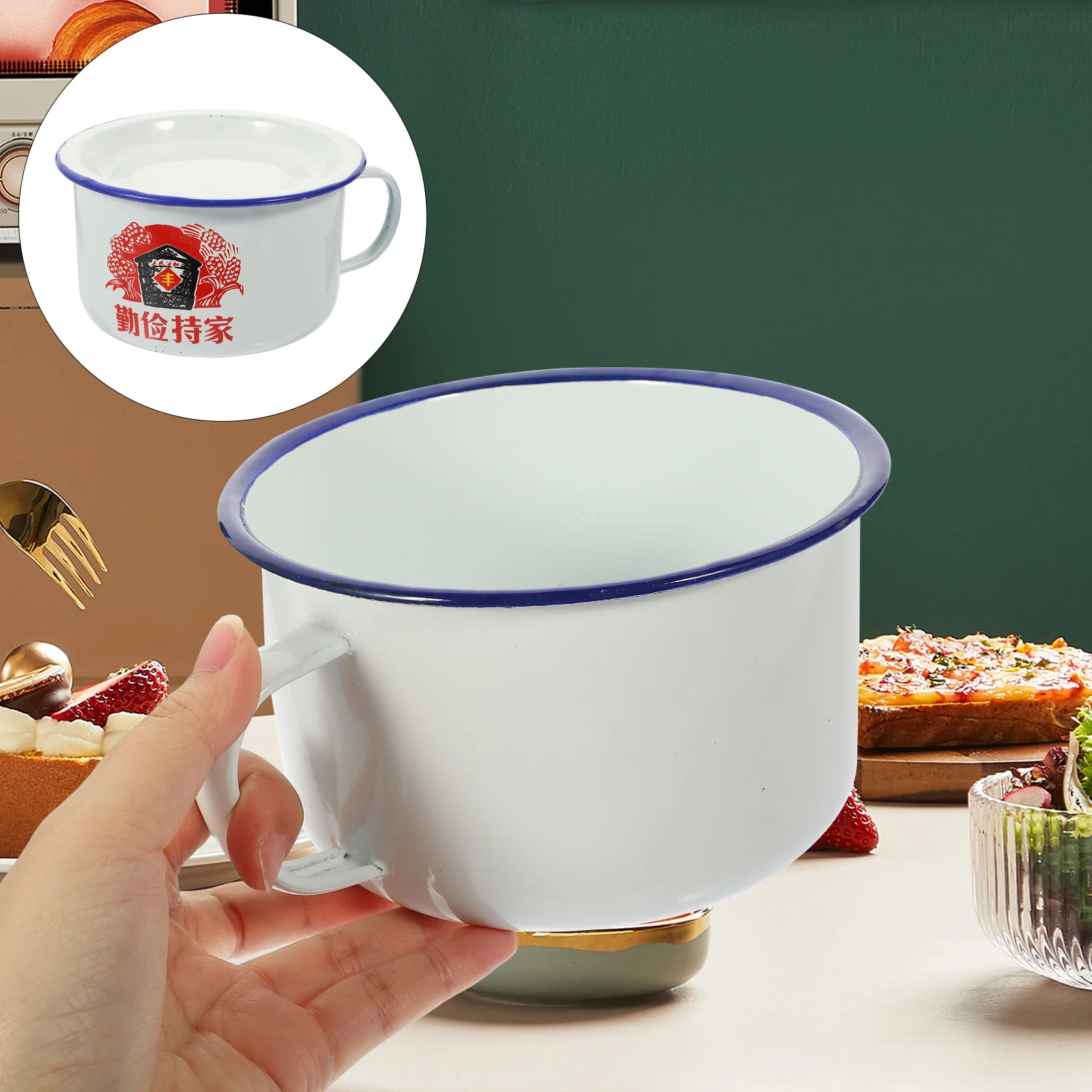 

Bowl Enamel Mug Bowls Noodle Coffee Cup Soup Enamelware Metal Dinner Basin Kids Asian Mixing Camping Water Ramentin Cups Pan