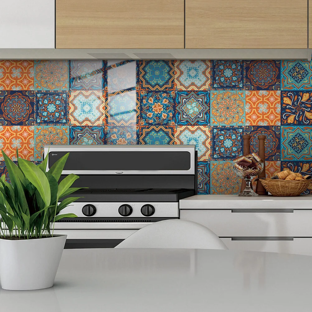 

10pcs Retro Tile Decals DIY Tile Stickers Kitchen Decals Bathroom Decals Staircase Decals