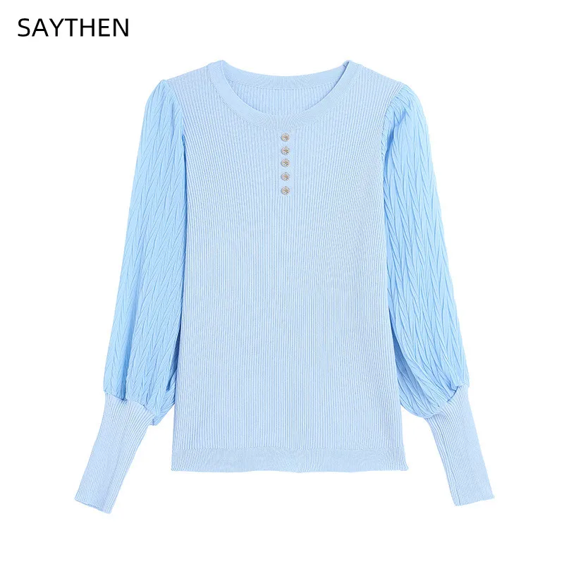 

SAYTHEN вязаная женская осенне-зимняя новая шифоновая строчка рукава-фонарики с темпераментной нижней рубашкой ST22921