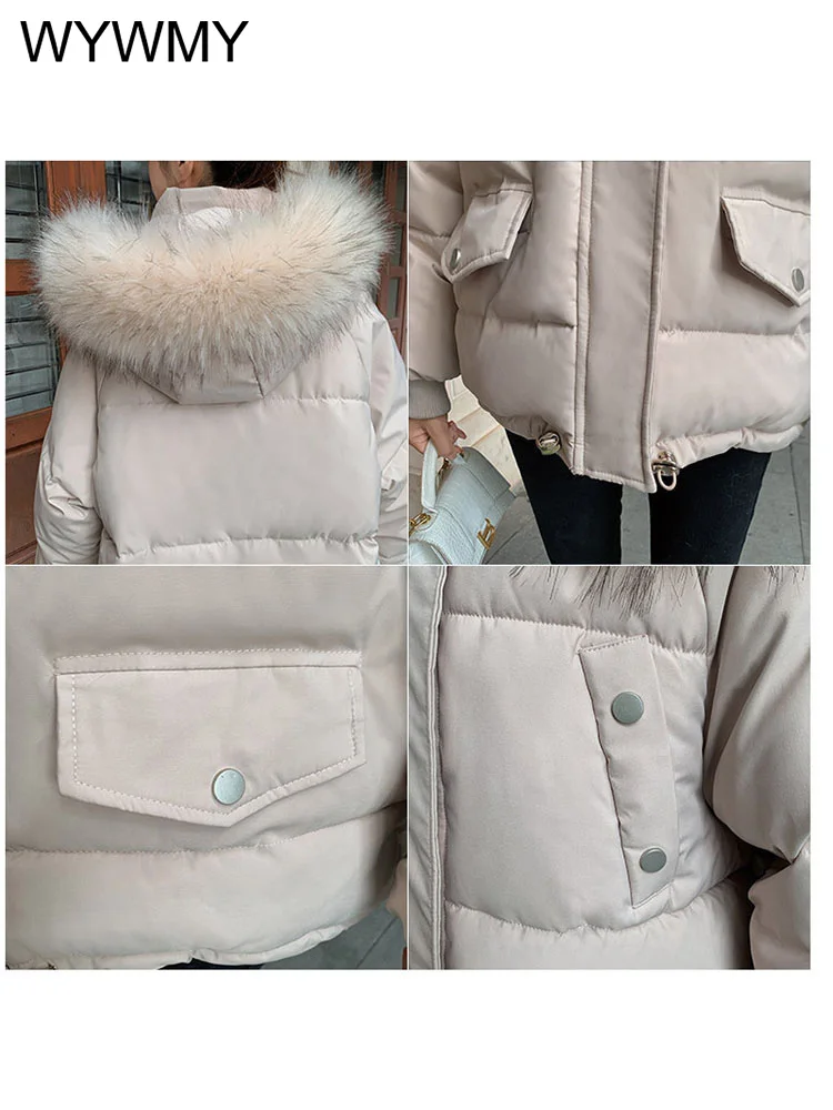Warm Hooded Winter Jacket Women Parkas Loose Short Big Furry Collar Down Jacket Casual Winter Coats Female Solid Color Overcoats