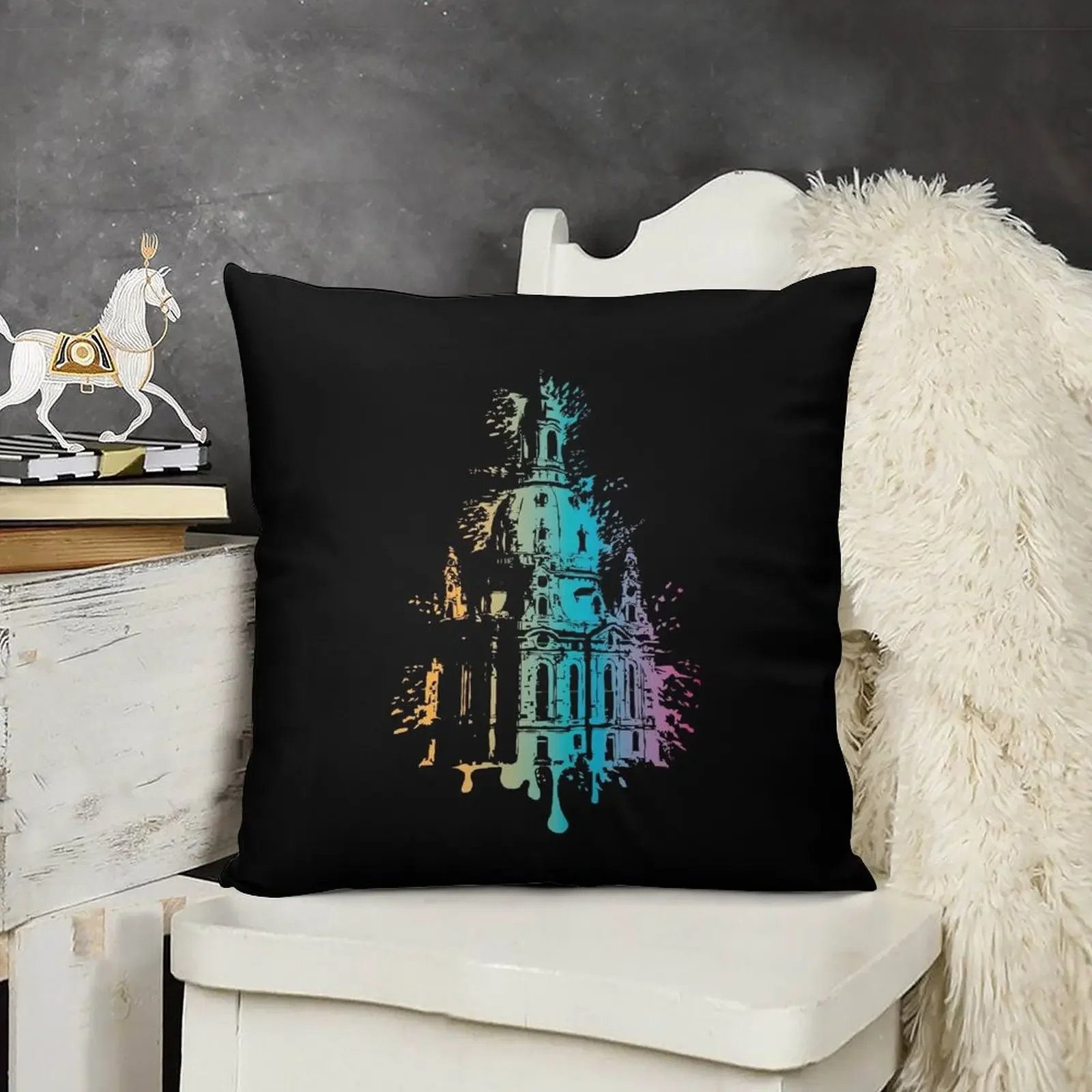 Dresden Frauenkirche цветной взрыв символ значок логотипа декоративная подушка клетчатый