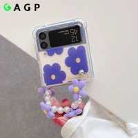 ins bracelet flowers lanyard case for samsung galaxy z flip 3 transparent silicone for galaxy z flip3 5g shockproof phone cover