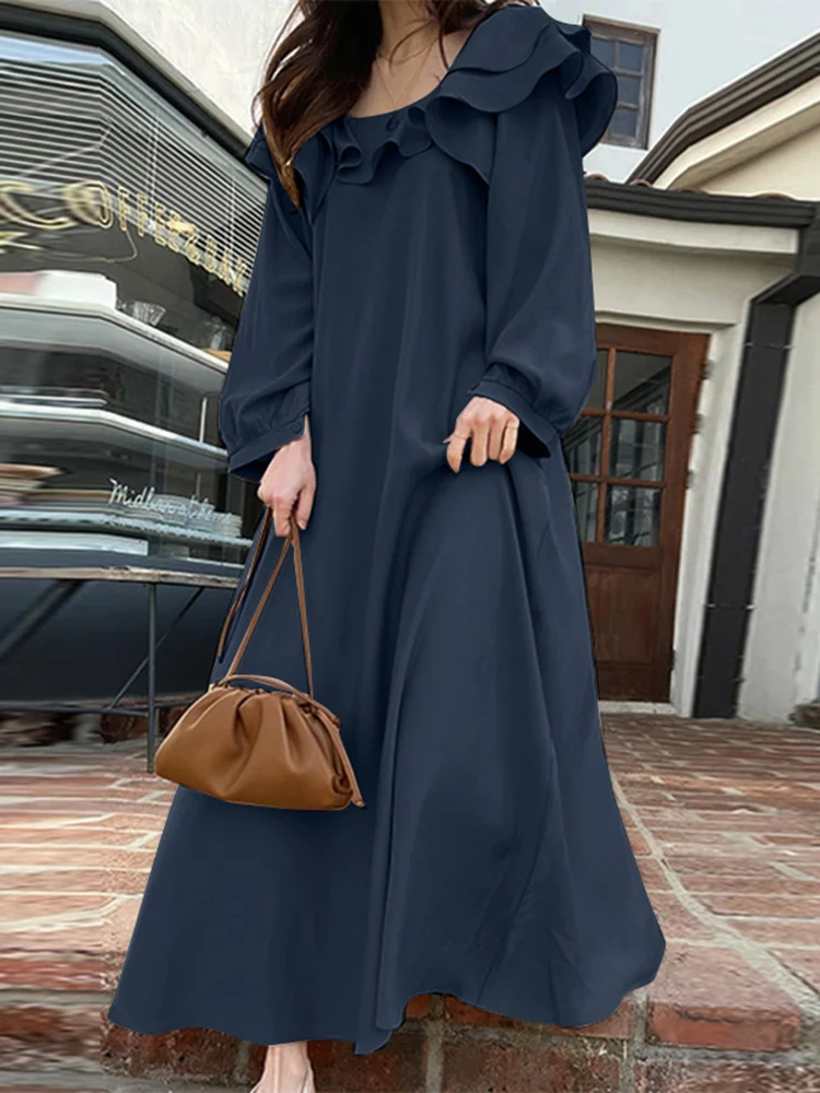 

Весна 2022, вечернее длинное модное повседневное элегантное платье, женское праздничное платье-трапеция ZANZEA OL, однотонное лоскутное платье с ...