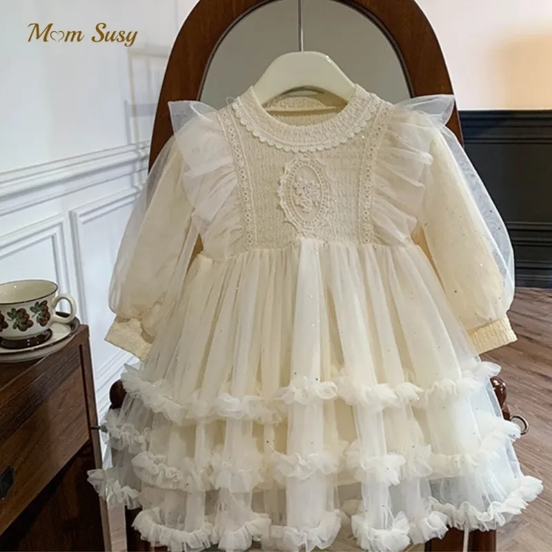 

Baby Girl Princess Tutu Dress Long Sleeve Infant Toddler Child Lace Ruffle Vintage Vestido Spring Autumn Party Baby Clothes 1-7Y