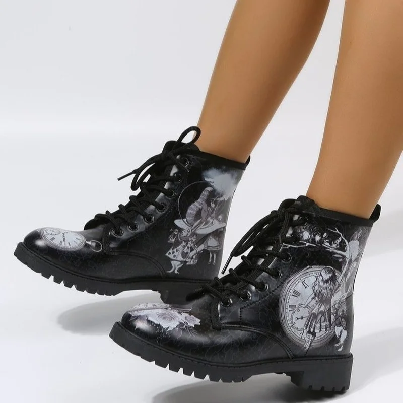 

Женские сапоги, Новинка осени и зимы 2022, Британская мода, женские сапоги с высоким берцем и принтом черепа и цветов, женские сапоги