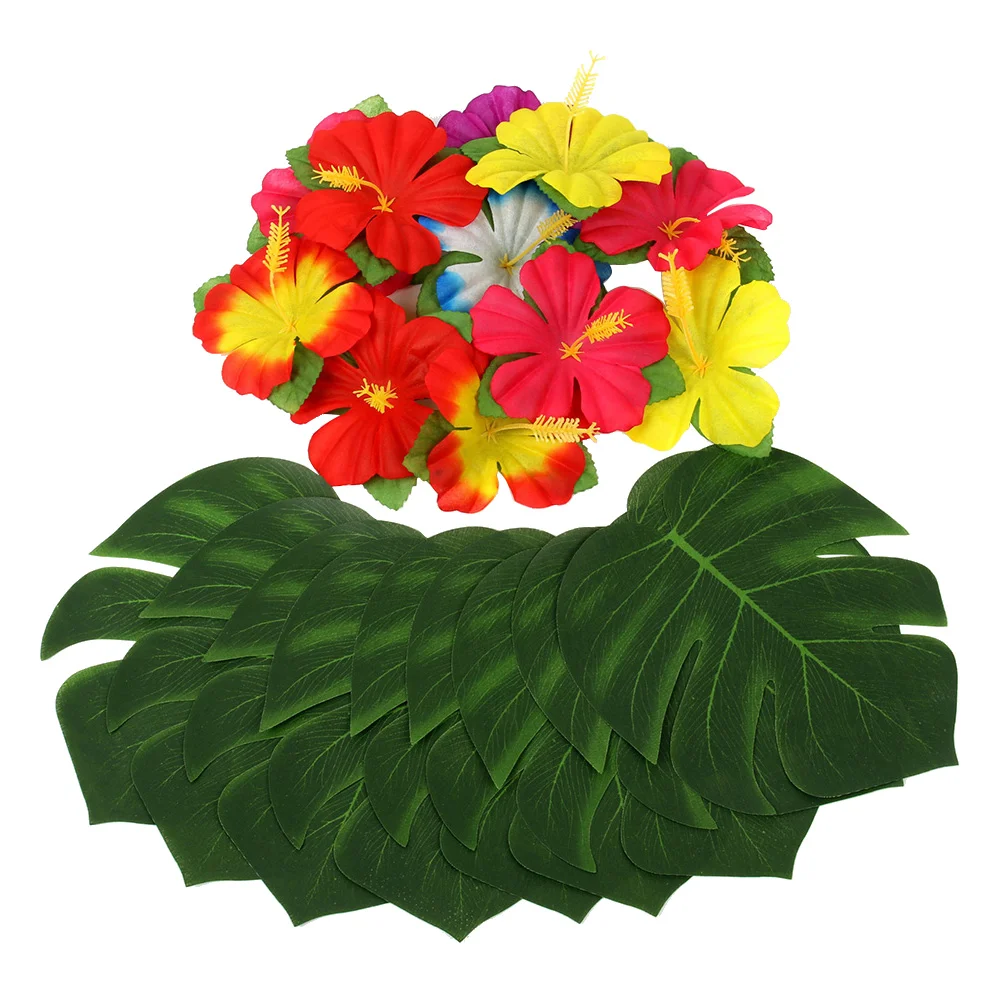 

48pcs in 1 Set Hibiscus Flower Artificial Hibiscus Syriacus Luau Party Decor Jungle Party Table Decoration