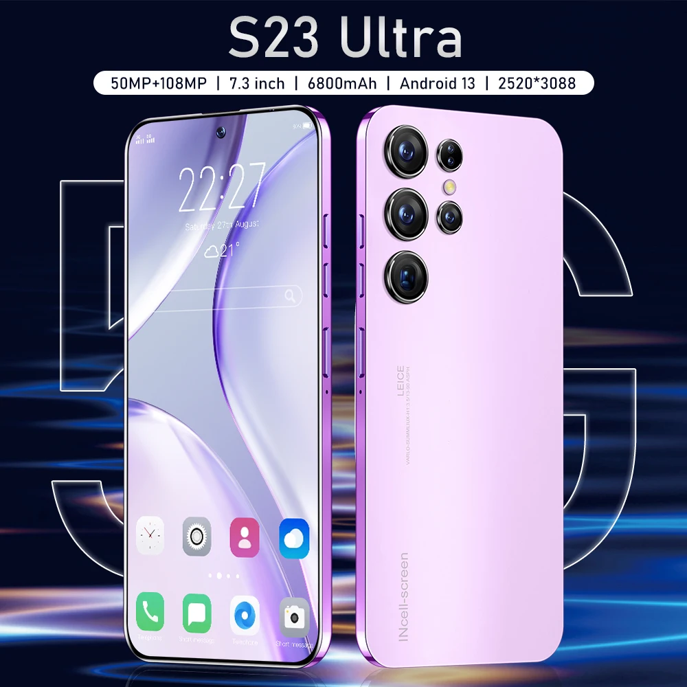 

Cheap 2023 New S23 Super Smartphone 108MP HD Carema 5G Phone 6800mAh 7.3 Inch Unlocking Global Edition Phone
