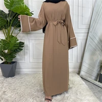 2022 new fashion muslim dress women plain white edge net color lace up vestidos musulmanes abayas for women