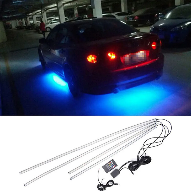 4 x RGB LED Car Tube Strip Waterproof Low Consumption High Power Underbody Glow Neon Light Kit Wireless Control Under#268937 | Автомобили