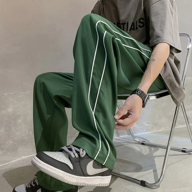 

Casual Pants Men's 2022 Summer Thin Section Comfortable Cool Casual Trousers Loose Straight Striped Wide-leg Pants