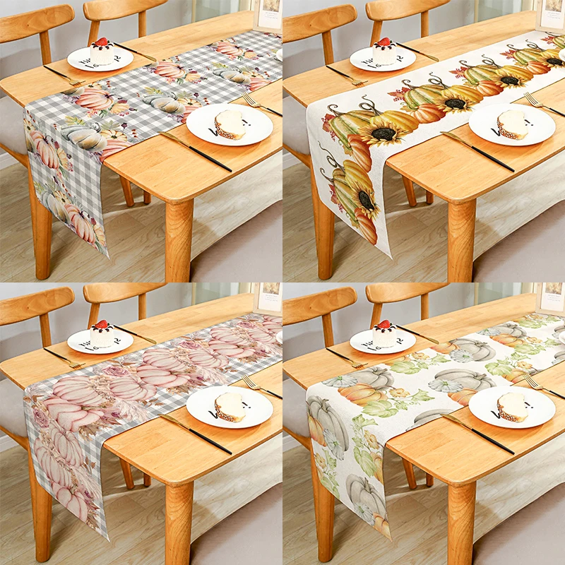 Осенняя серо-белая клетчатая искусственная Кленовая оставьте льняную настольную дорожку для домашнего обеденного стола, праздничный фон, много размеров