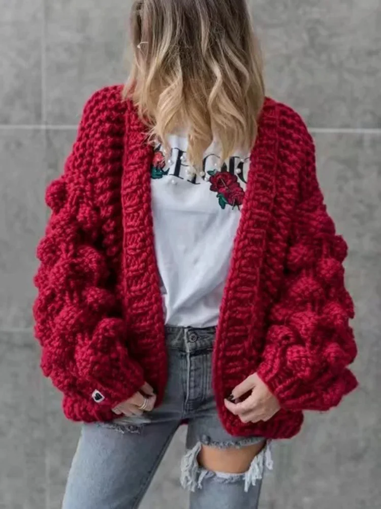 

Winter Autumn Warm Lantern Sleeves Sweater Knitted Cardigan Sweater Coat Women Large Knitted Sweater Cardigan Jumper Coat 2019