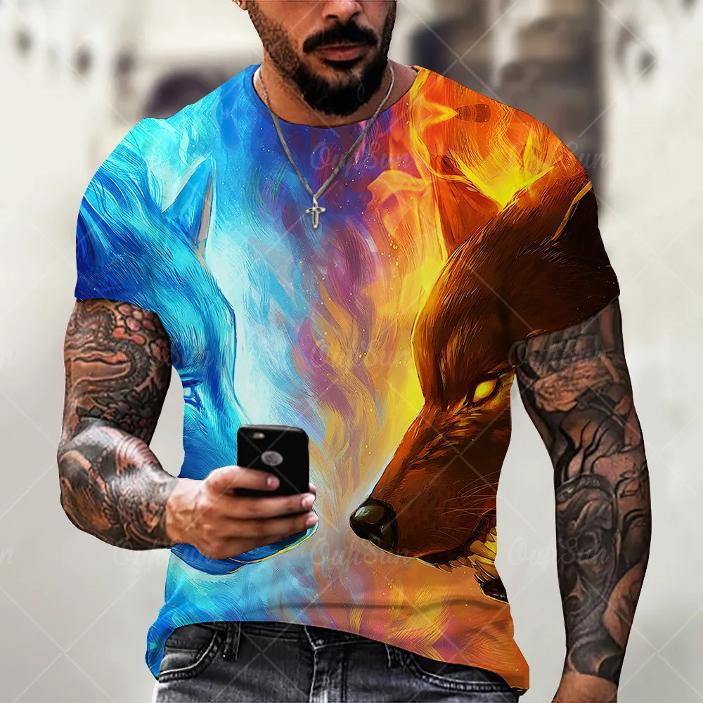 

Суперкрутые мужские летние футболки с изображением животного волка, мужская одежда с коротким рукавом, топы, уличные футболки, футболки ове...