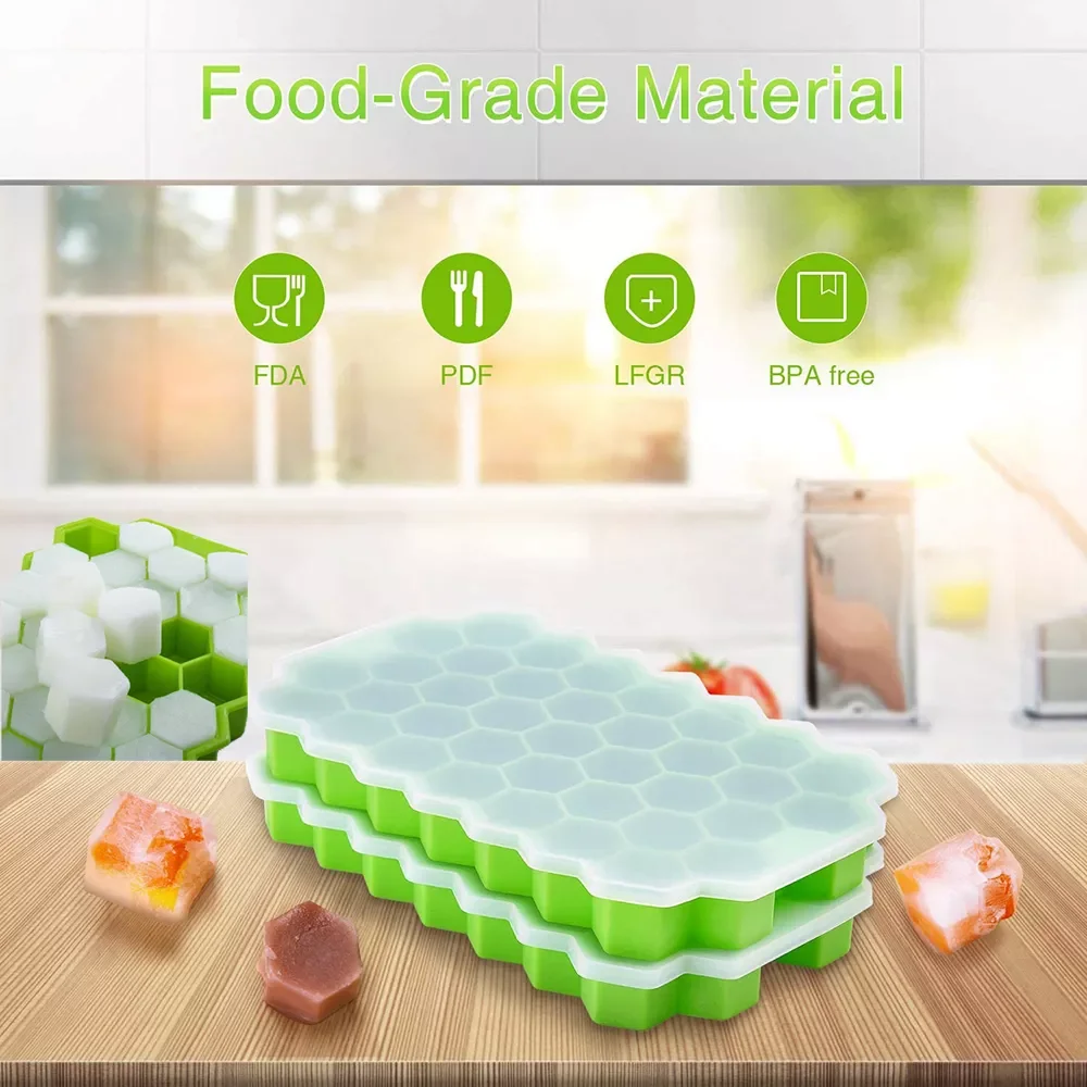 

NEW2022 BPA Free Honeycomb Ice Cube Trays Reusable Silicone Ice cube Mold Ice Maker with Removable Lids Kitchen Ice Tools Gadget