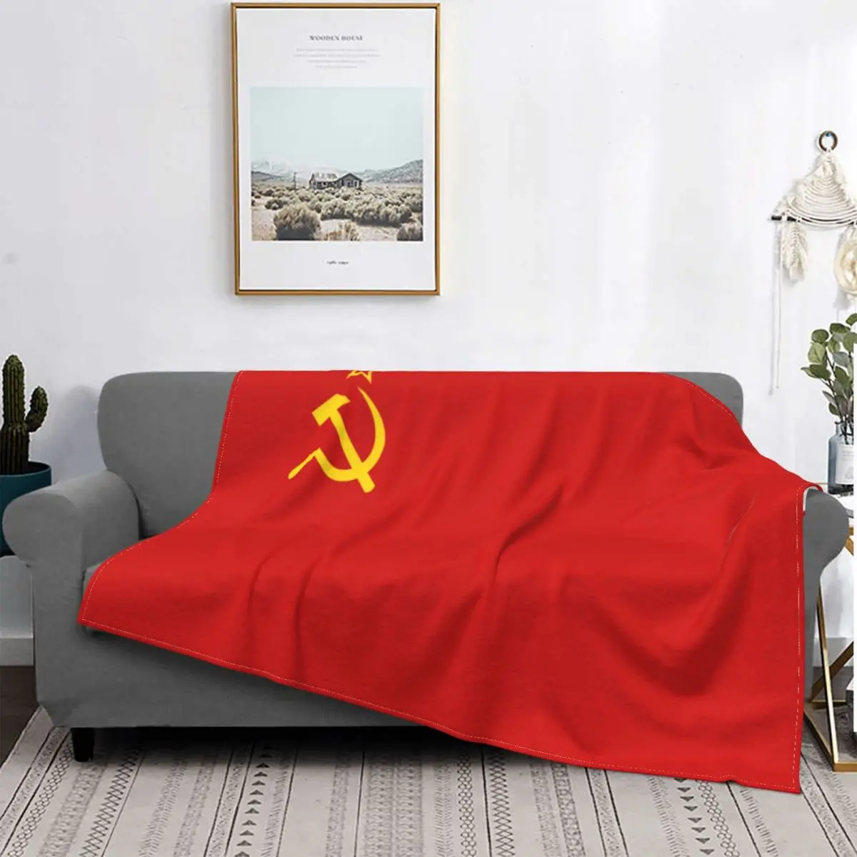 

Flag Of The Soviet Union Blankets Warm Flannel Russian CCCP Throw Blanket for Bedding Couch Quilt