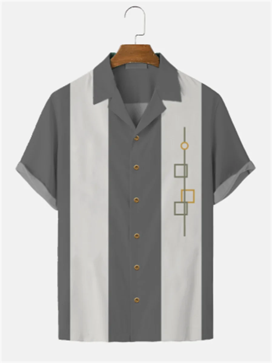 2023 Simple Striped Men's Casual Shirt Hawaiian Men's Shirt Fashion Street Short Sleeve Breathable Top
