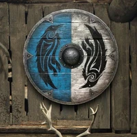 wooden shield hand painted medieval war pattern vikings round weapon decoration cosplay retro home wall hanging ornament decor