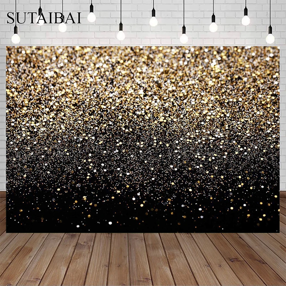 

Black Background Golden Glitter Party Celebration Graduation Adult Birthday Photography Backdrops Photo Studio Booth Decorations