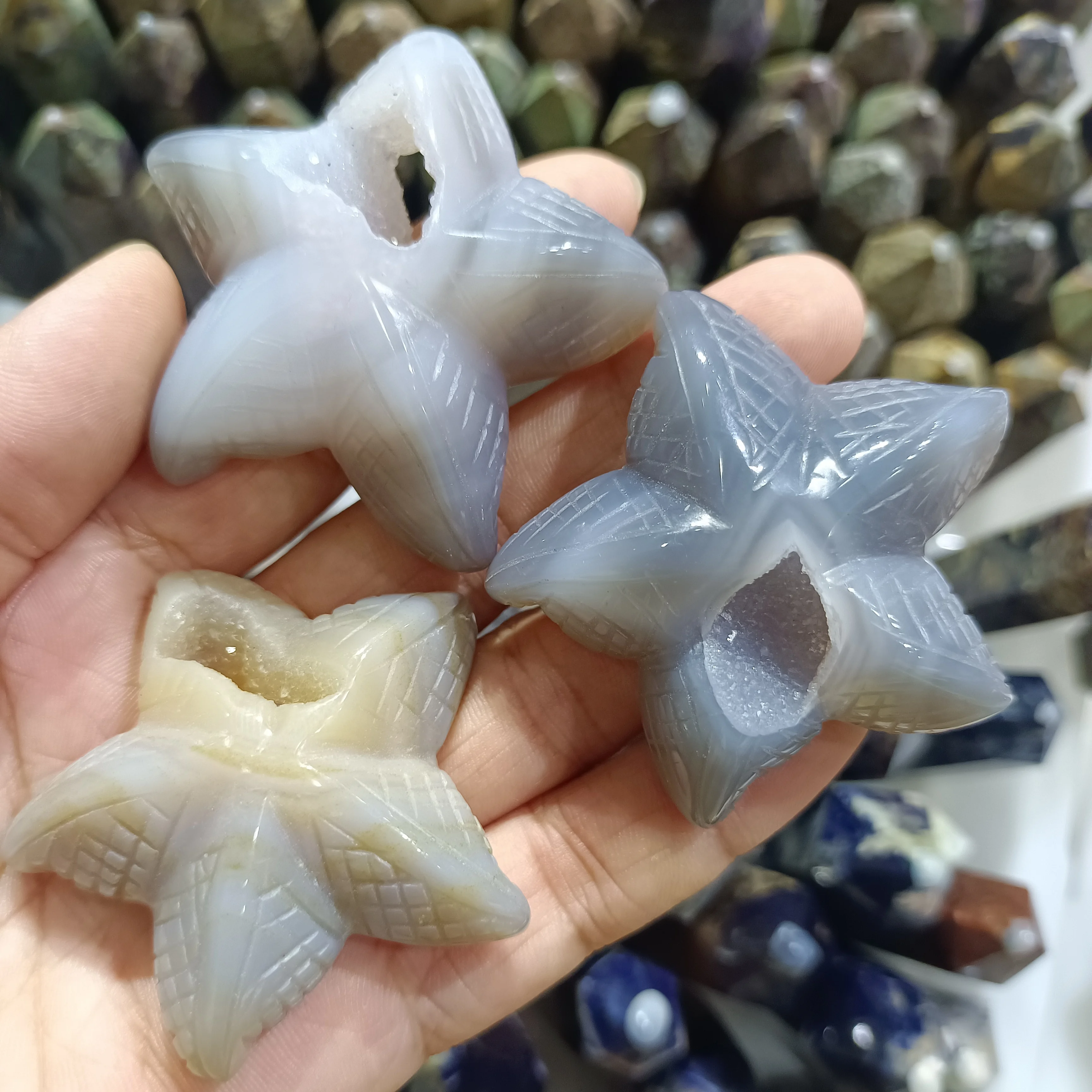 

Natural Agate Geode Jade Stone Handmade Carving Starfish Home Office Decoration Gifts Reiki Spiritual Healing