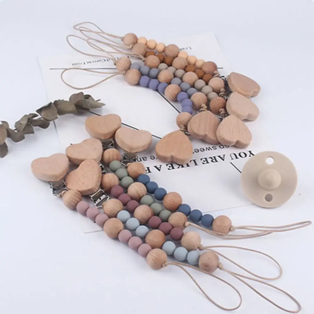 

Clip Star Clip Anti-drop Beech Wood Silicone Wooden Molar Chain Pacifier Clips Chains Baby Pacifier Chain Nipple Holder