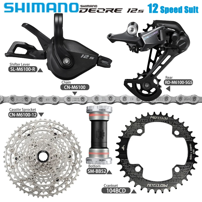 

Shimano Deore Complete Kit 12v Speed Derailleurs Groupset with SM-BB52 Bottom CS-M6100 51T Casstte Sprocket Mountain Bike Suit