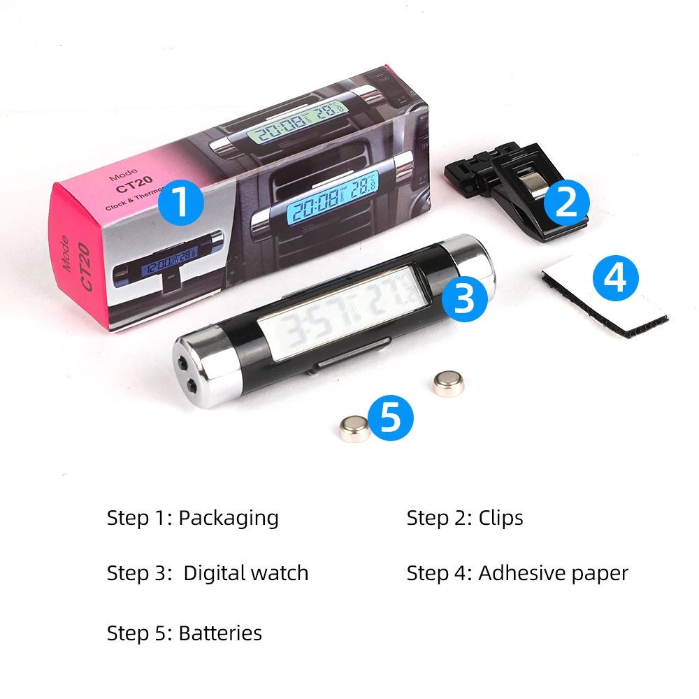 Автомобильные часы со светодиодный ным цифровым дисплеем 2 в 1 термометр с