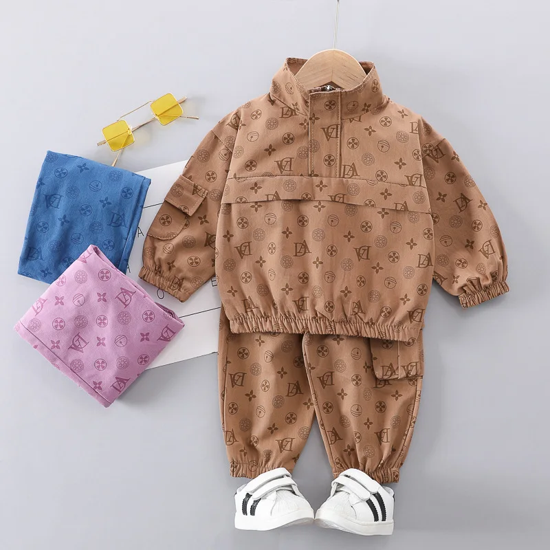 2020 Autumn Childrenswear Fashionable Fashion Male Baby Female Baby Autumn Clothing Set Half Zipper Windproof Hoodie Distributio
