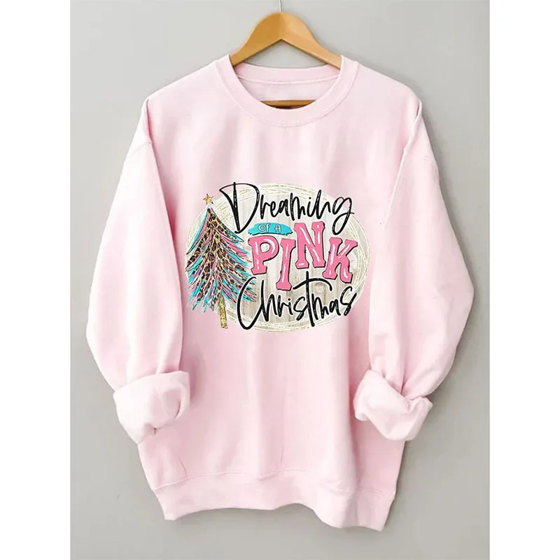 

Rheaclot I'm Dreaming Of A Pink Christmas Print Women's Cotton Female Cute Long Sleeves Sweatshirt
